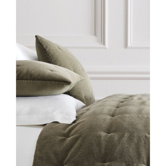 West Elm Other - West Elm Cotton Velvet Pick Stitch Euro Sham Set Olive Green New